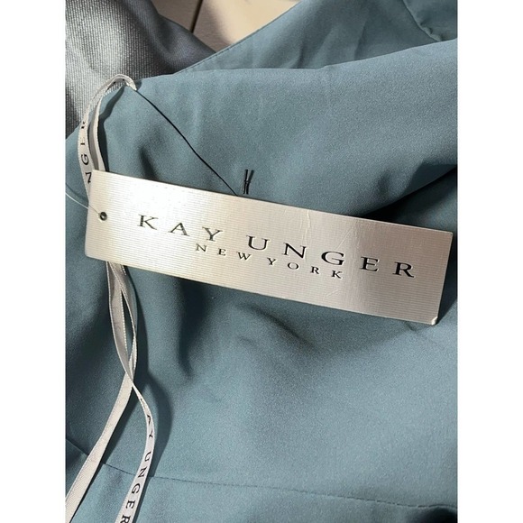 Kay Unger Tatiana Flared Sleeveless Satin Gown Nile Blue- Size 8- NWT- MSRP $348 - Picture 15 of 16